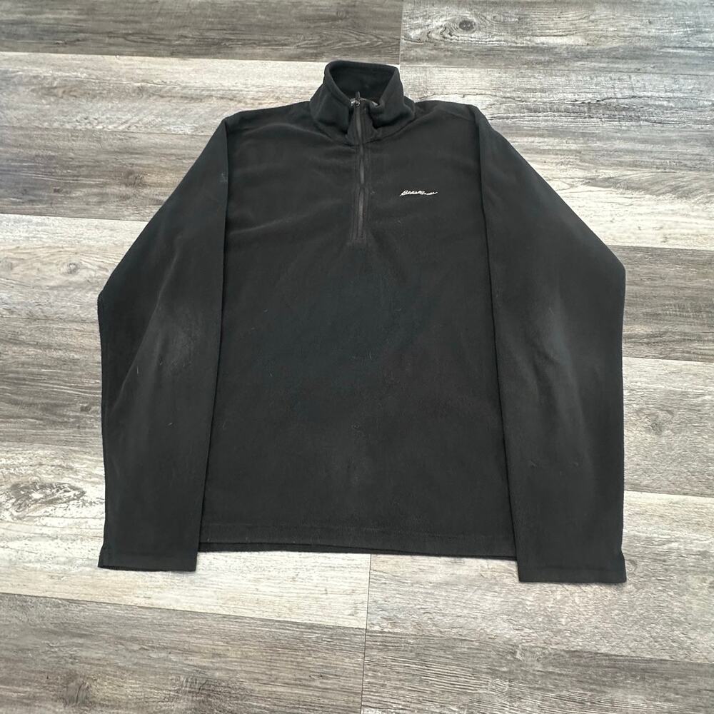 Eddie Bauer Black Mens LT Quarter Zip Polartec Fleece Pullover Sweatshirt‎ Gorp